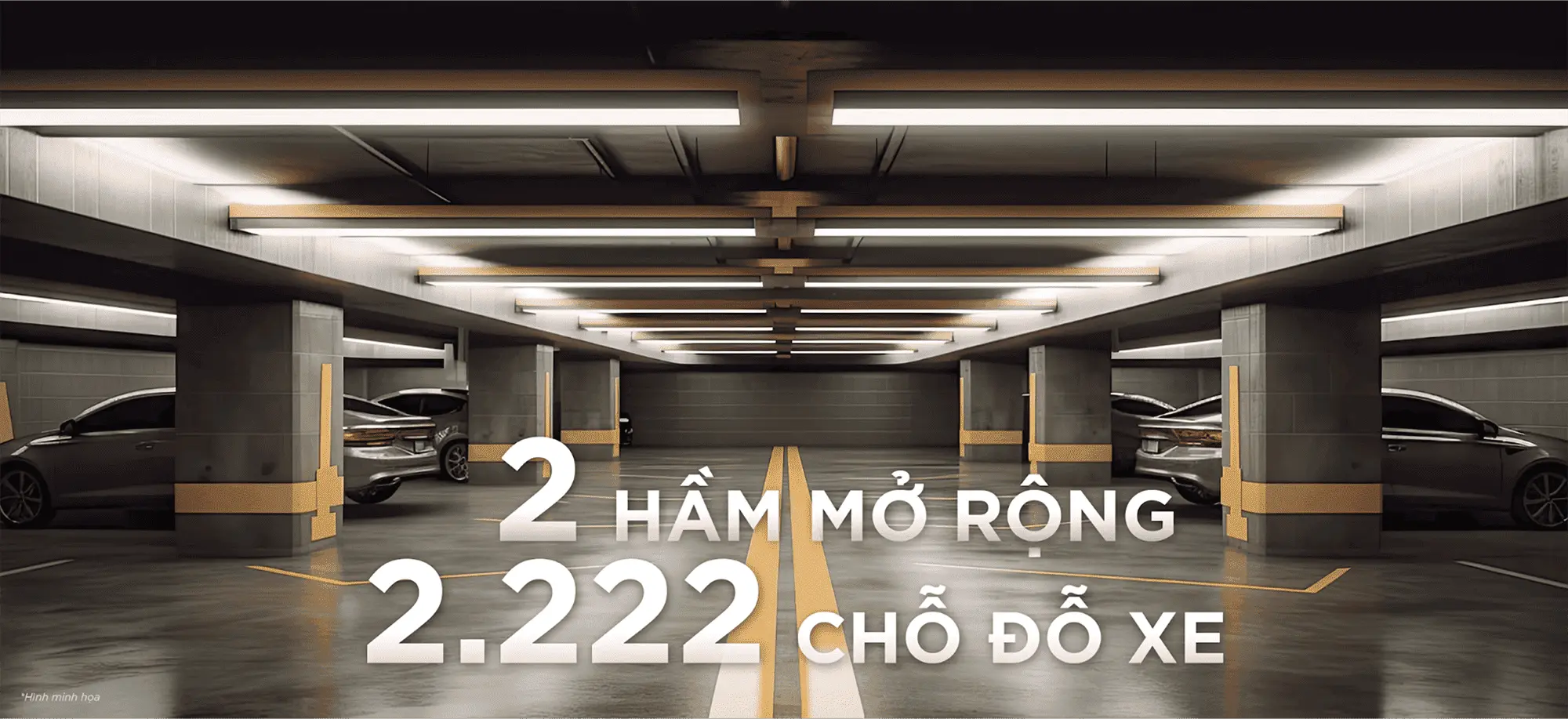 Hầm xe hiện đại 2.222 chỗ đỗ xe sang trọng với thiết kế thông minh, đảm bảo tiện nghi tối đa cho cư dân cao tầng