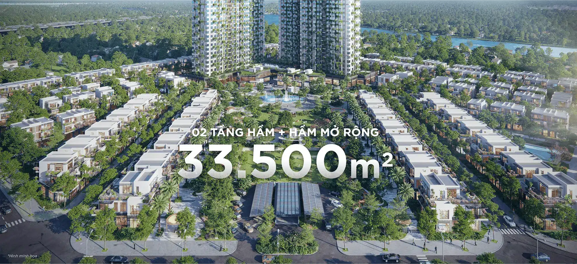 Hệ thống hầm xe 33.500m² 2 tầng hầm + hầm mở rộng, phục vụ 2.222 chỗ đỗ xe cho cư dân Sky Retreat
