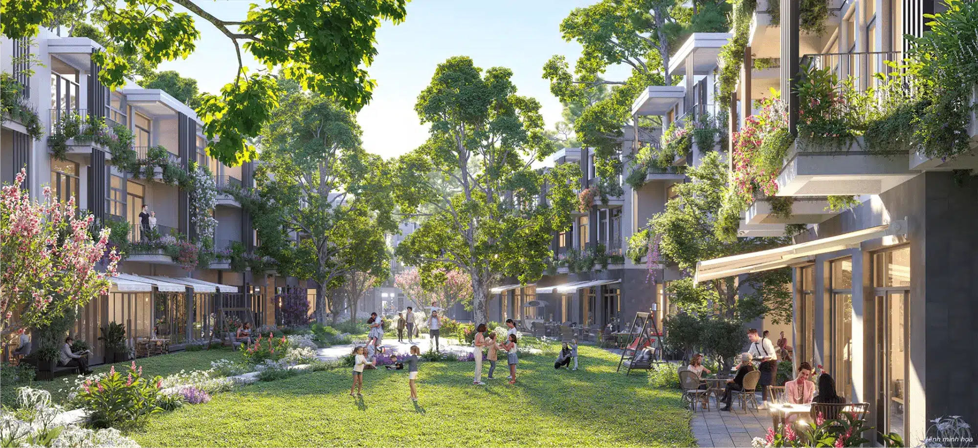 Khu Town House Cộng đồng sống gắn kết với không gian vui chơi trẻ em, đường dạo bộ xanh mát giữa thiên nhiên trong lành