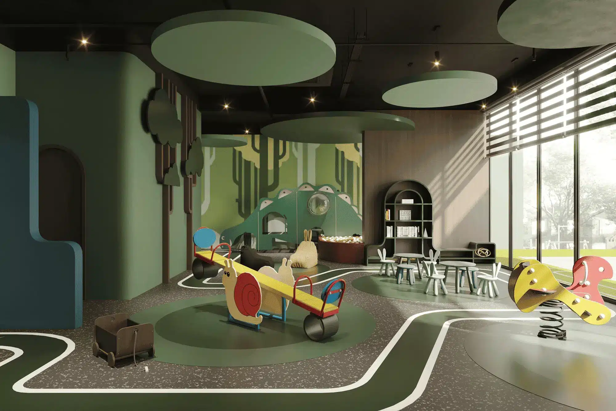 Kids Zone Khu vui chơi trẻ em hiện đại với thiết kế rừng xanh, đồ chơi an toàn, tạo không gian vui chơi lý tưởng cho các bé