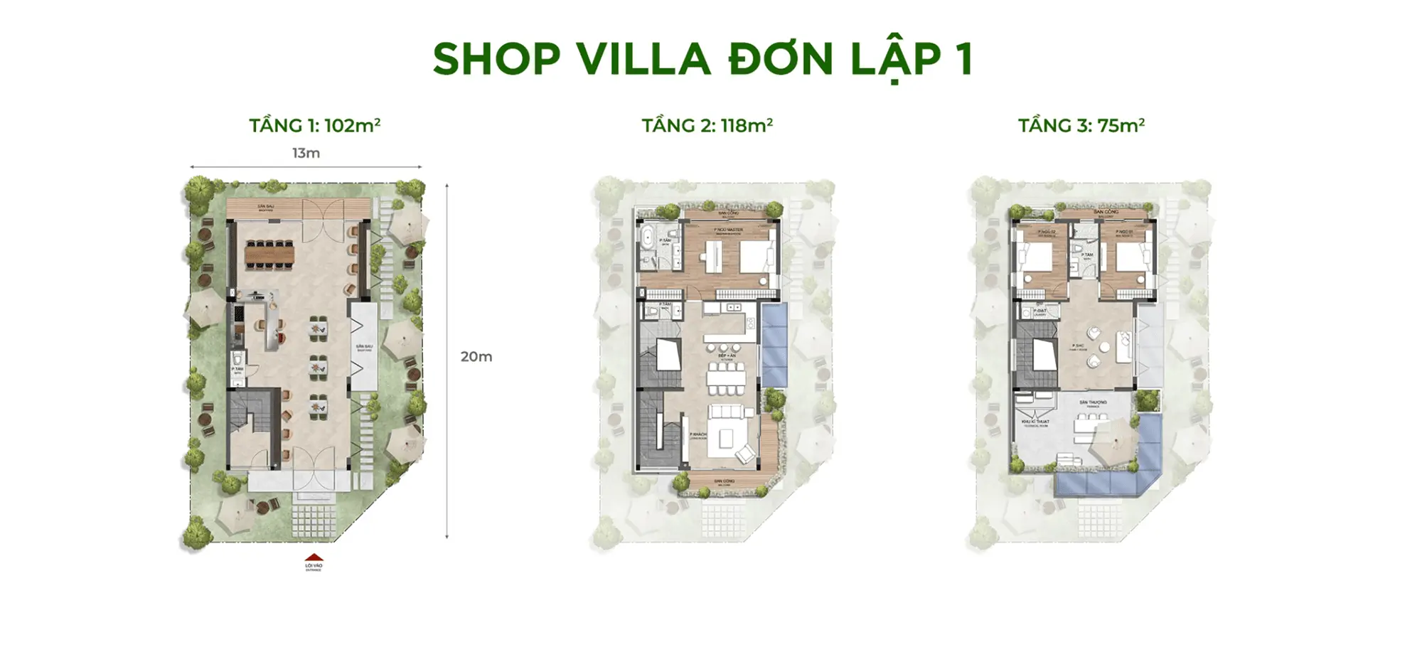 Layout thiết kế Shop Villa Đơn Lập 1 phân khu Sky Retreat thuộc dự án Eco Retreat
