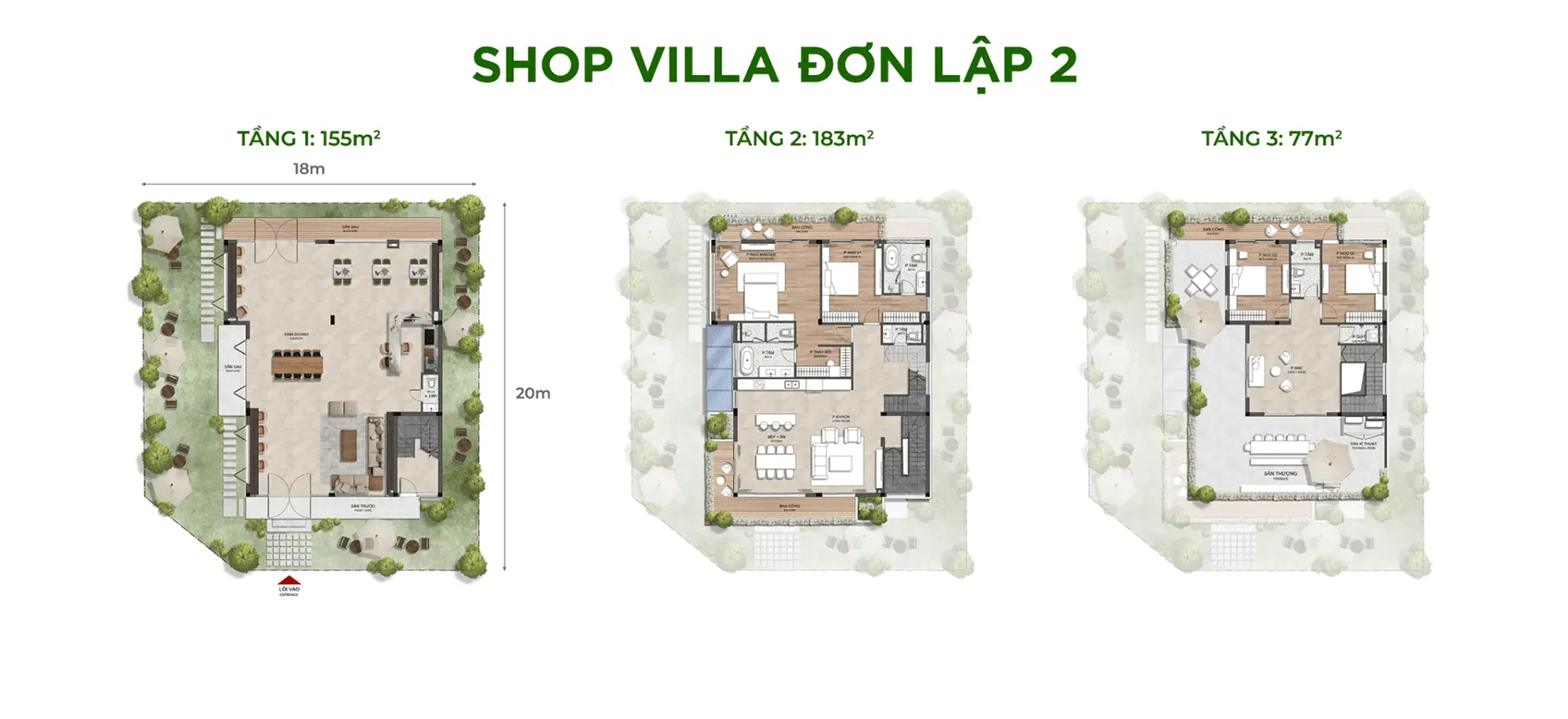 Layout thiết kế Shop Villa Đơn Lập 2 phân khu Sky Retreat thuộc dự án Eco Retreat