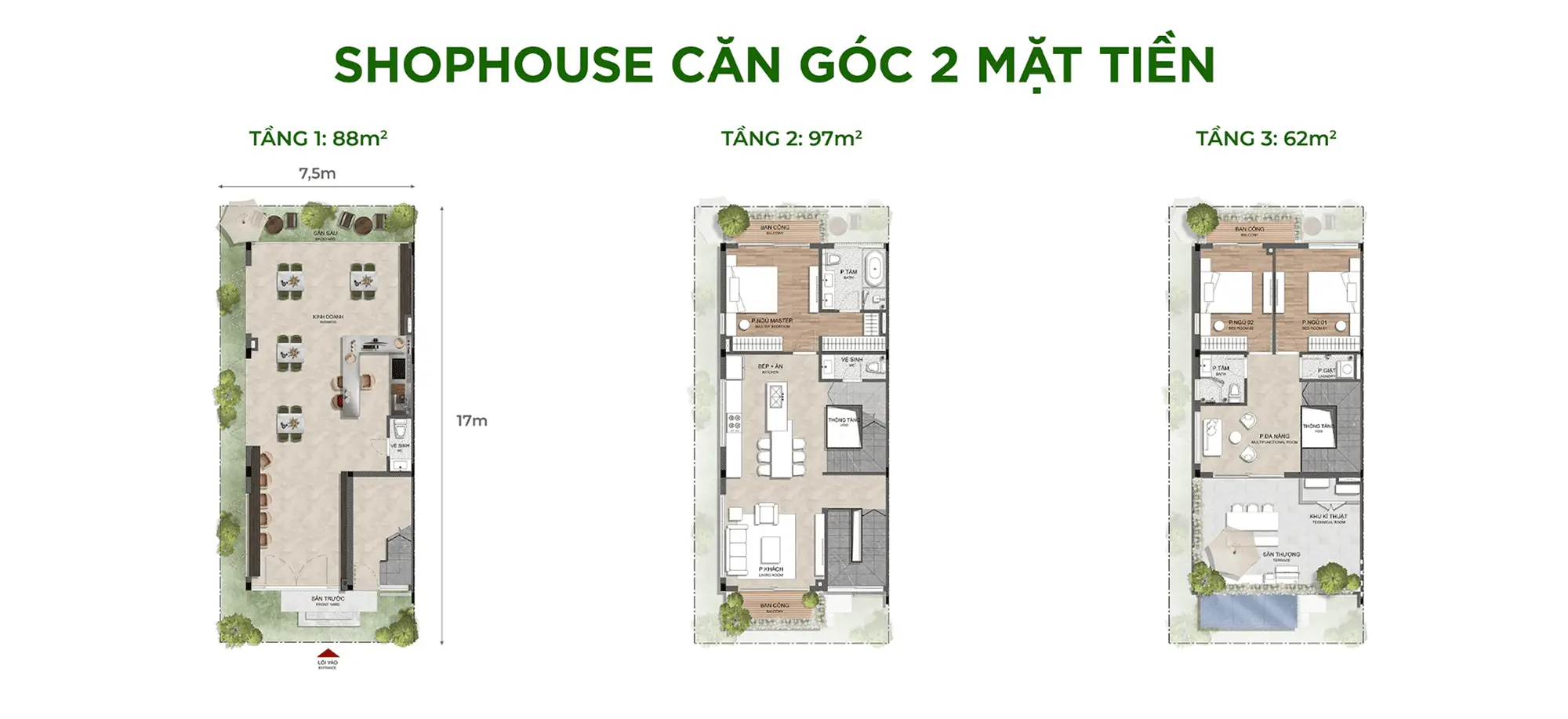 Layout thiết kế Shophouse Căn Góc 2 Mặt Tiền phân khu Sky Retreat thuộc dự án Eco Retreat
