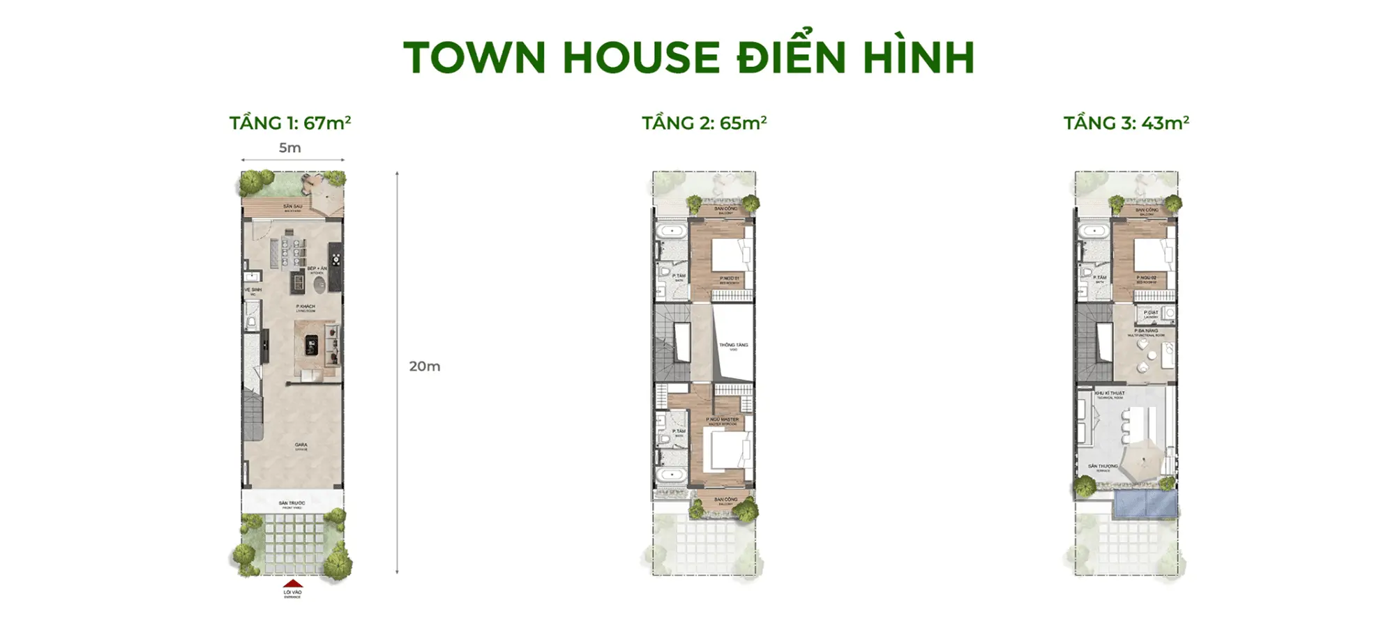 Layout thiết kế Town House Điển Hình phân khu Sky Retreat thuộc dự án Eco Retreat