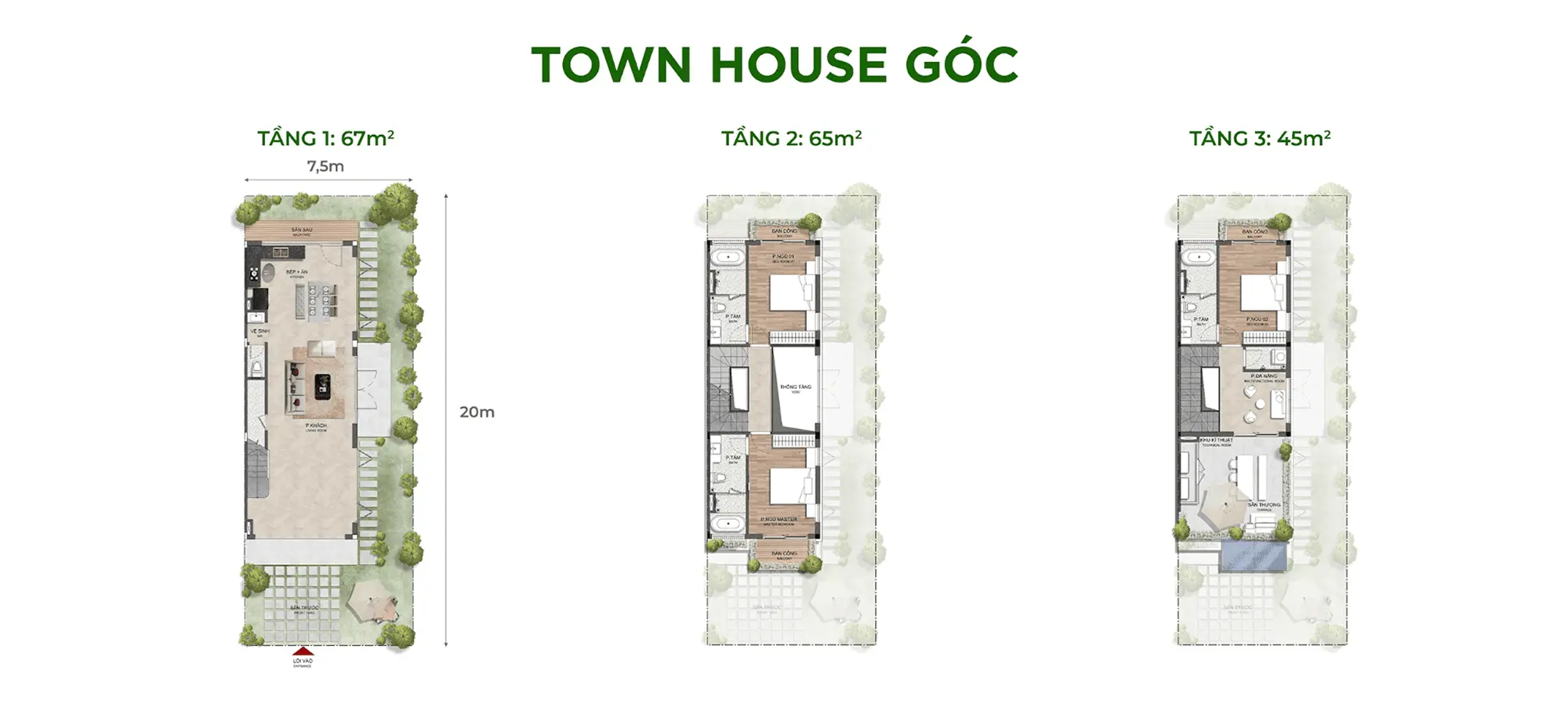 Layout thiết kế Town House Góc phân khu Sky Retreat thuộc dự án Eco Retreat