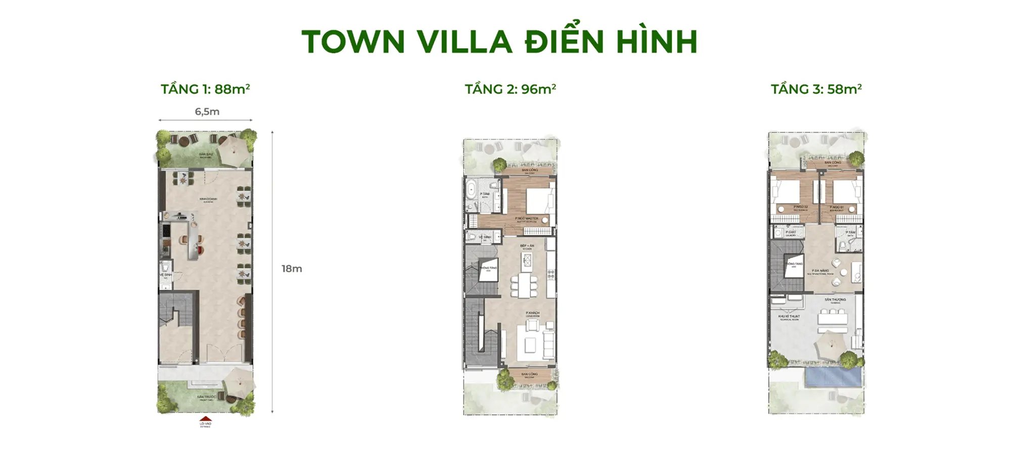 Layout thiết kế Town Villa Điển Hình phân khu Sky Retreat thuộc dự án Eco Retreat