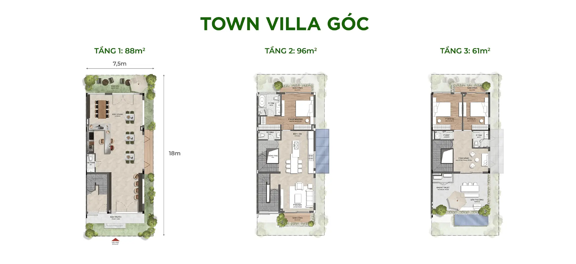 Layout thiết kế Town Villa Góc phân khu Sky Retreat thuộc dự án Eco Retreat