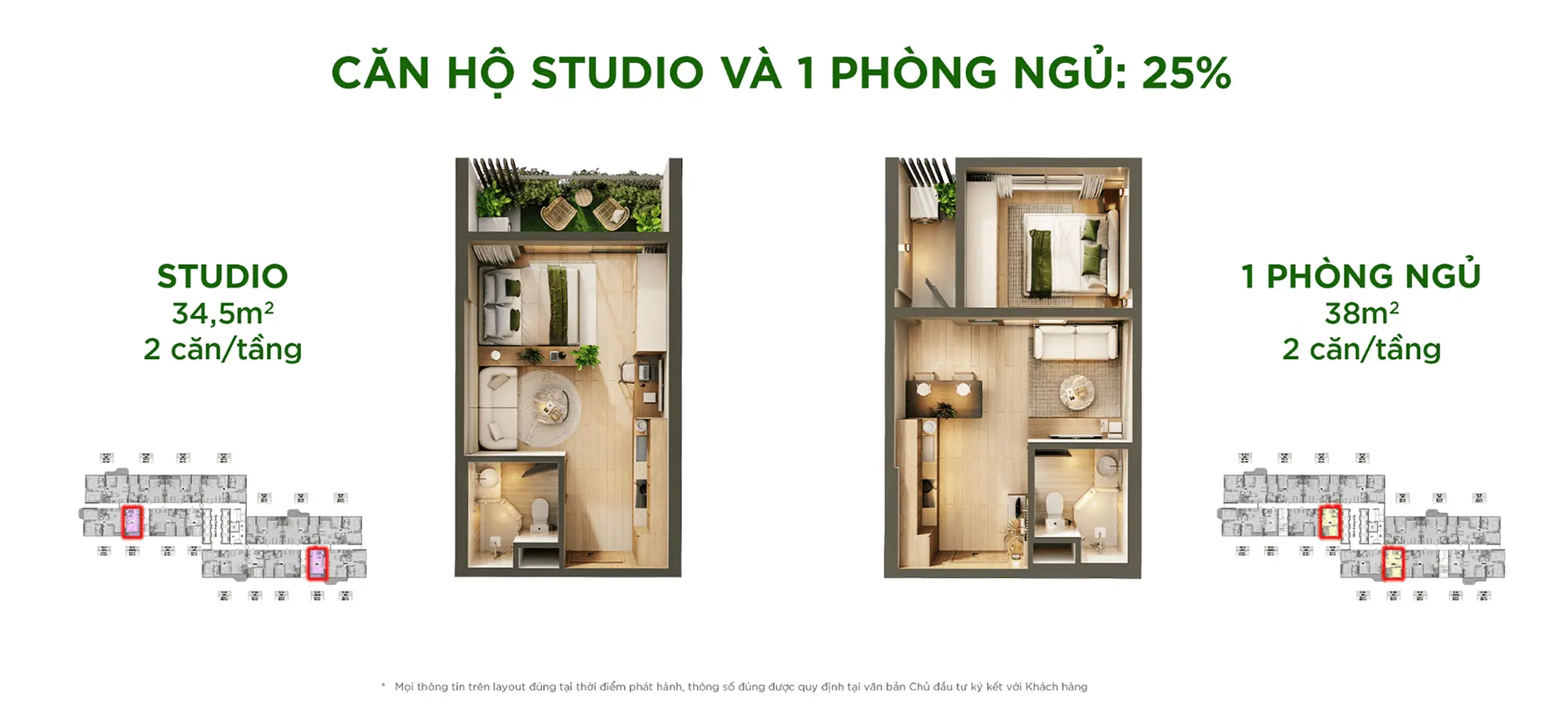Layout thiết kế căn hộ Studio và 1 Phòng Ngủ tại Sky Retreat Residences, phân khu Sky Retreat
