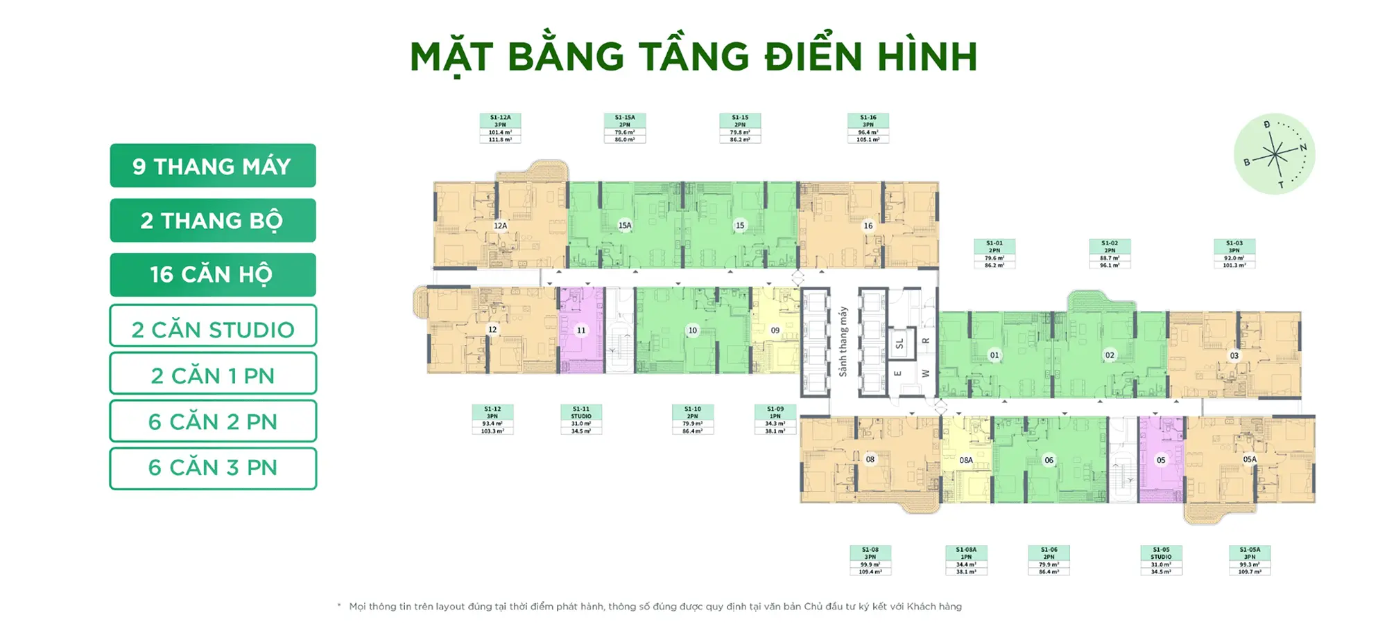 Mặt bằng tầng điển hình tòa căn hộ Sky Retreat Residences thuộc phân khu Sky Retreat tại dự án Eco Retreat