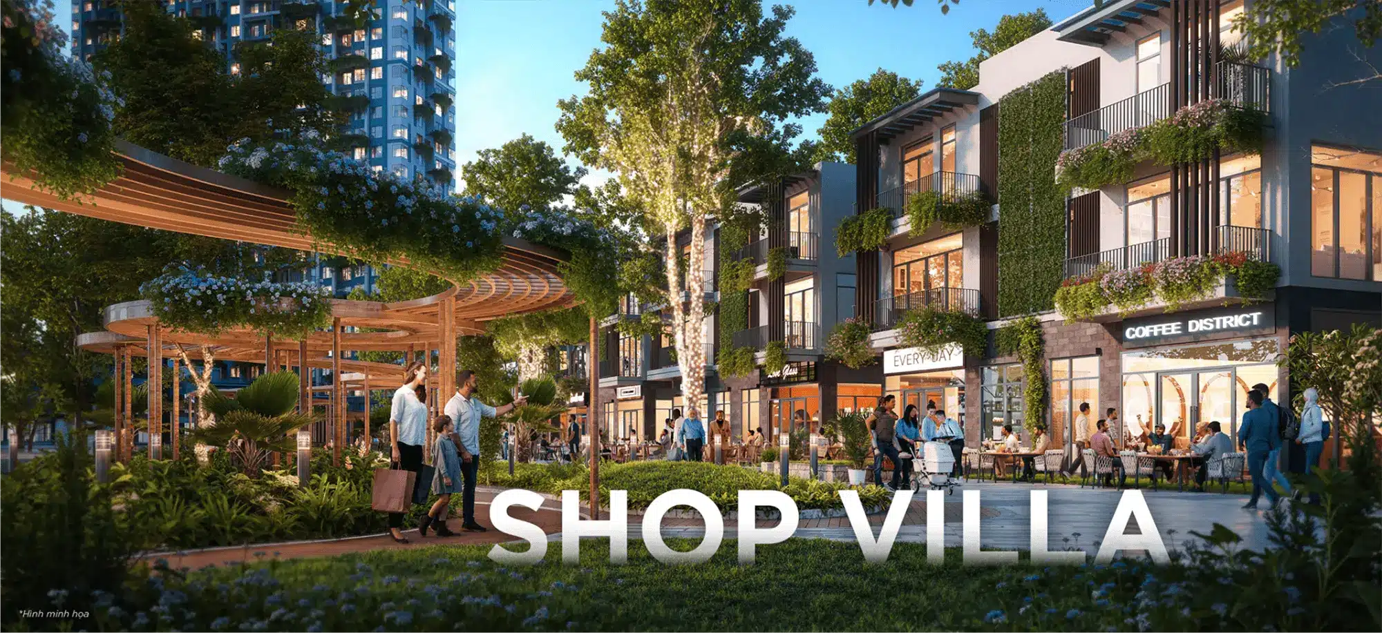 Mỗi Shop Villa đơn lập đều được bao quanh bởi không gian xanh riêng, tạo ra môi trường kinh doanh trong lành và gần gũi với thiên nhiên