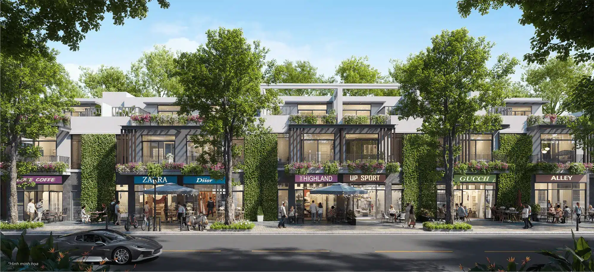 Town Villa quy tụ thương hiệu đẳng cấp Zara, Dior, Highland Coffee, tạo nên tuyến phố thời trang - F&B sầm uất nhất Ecopark