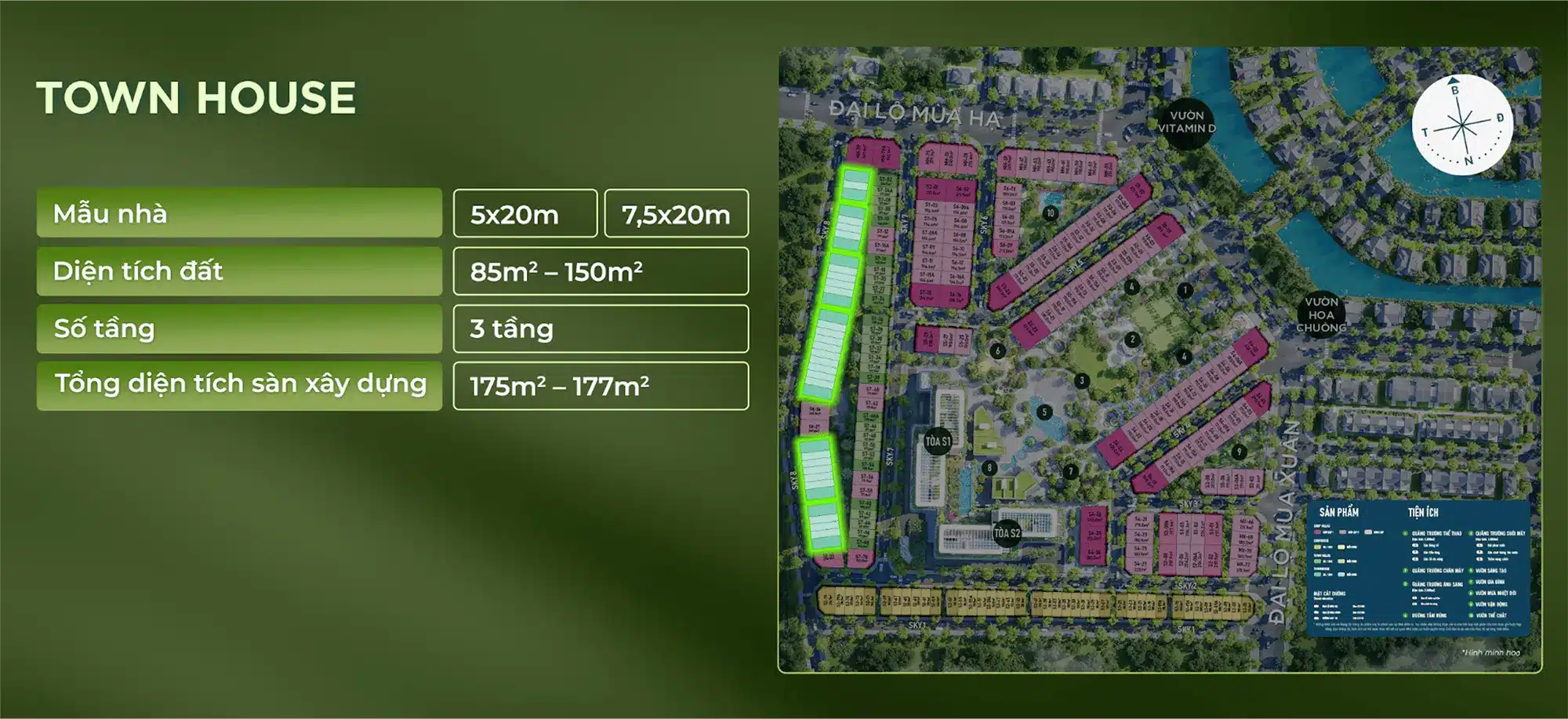 Vị trí sản phẩm Town House phân khu Sky Retreat thuộc dự án Eco Retreat