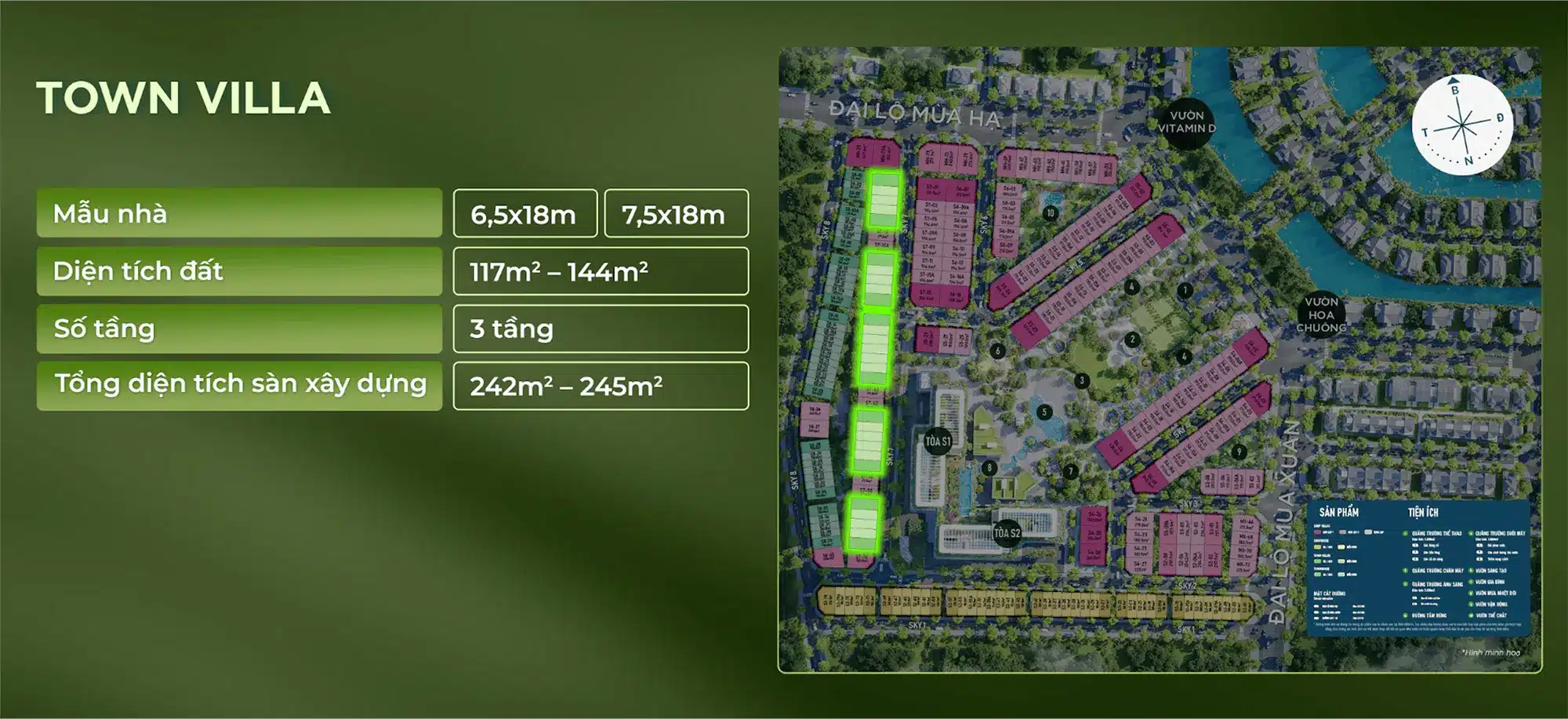 Vị trí sản phẩm Town Villa phân khu Sky Retreat thuộc dự án Eco Retreat