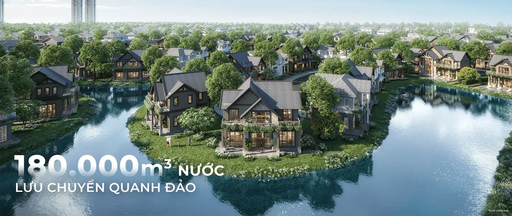 180.000m³ nước lưu chuyển quanh đảo tạo hệ sinh thái sống động, mang lại năng lượng tích cực. 180.000m³ nước lưu chuyển quanh Rừng tạo hệ sinh thái sống động, mang lại năng lượng tích cực.