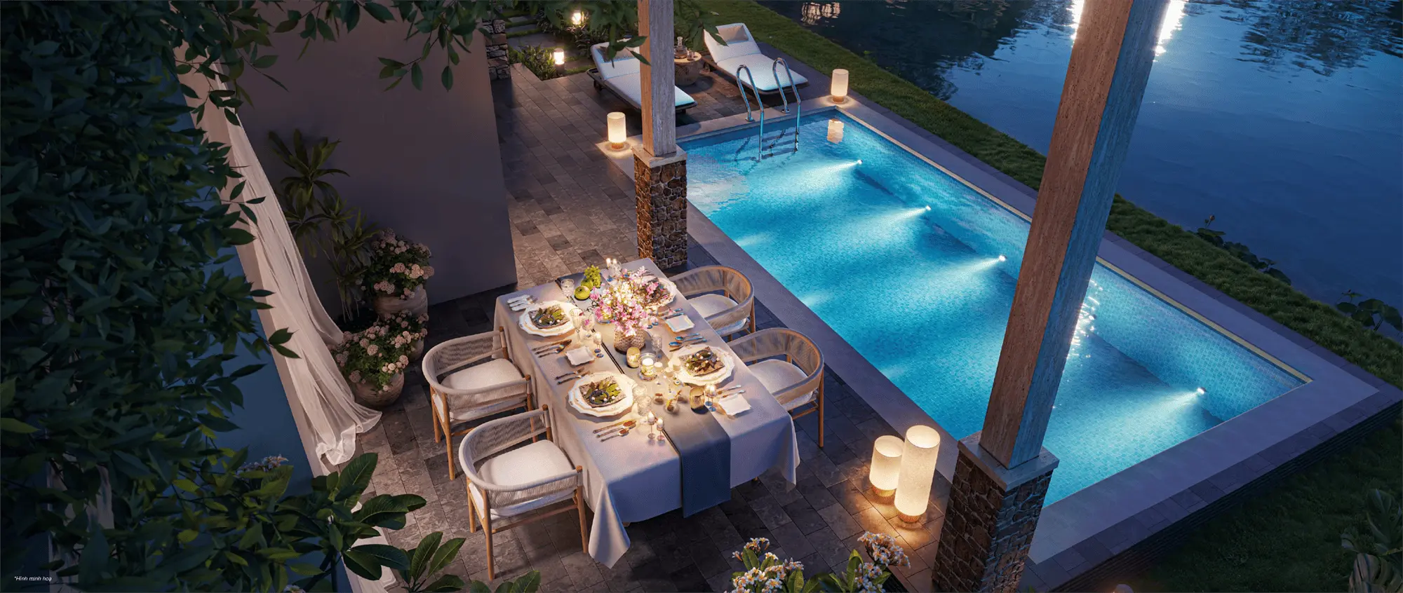 Không gian ăn uống ngoài trời bên hồ bơi, Island Villa Dinh Thự mang đến những trải nghiệm ẩm thực đáng nhớ Không gian ăn uống ngoài trời bên hồ bơi, Forest Villa Dinh Thự mang đến những trải nghiệm ẩm thực đáng nhớ
