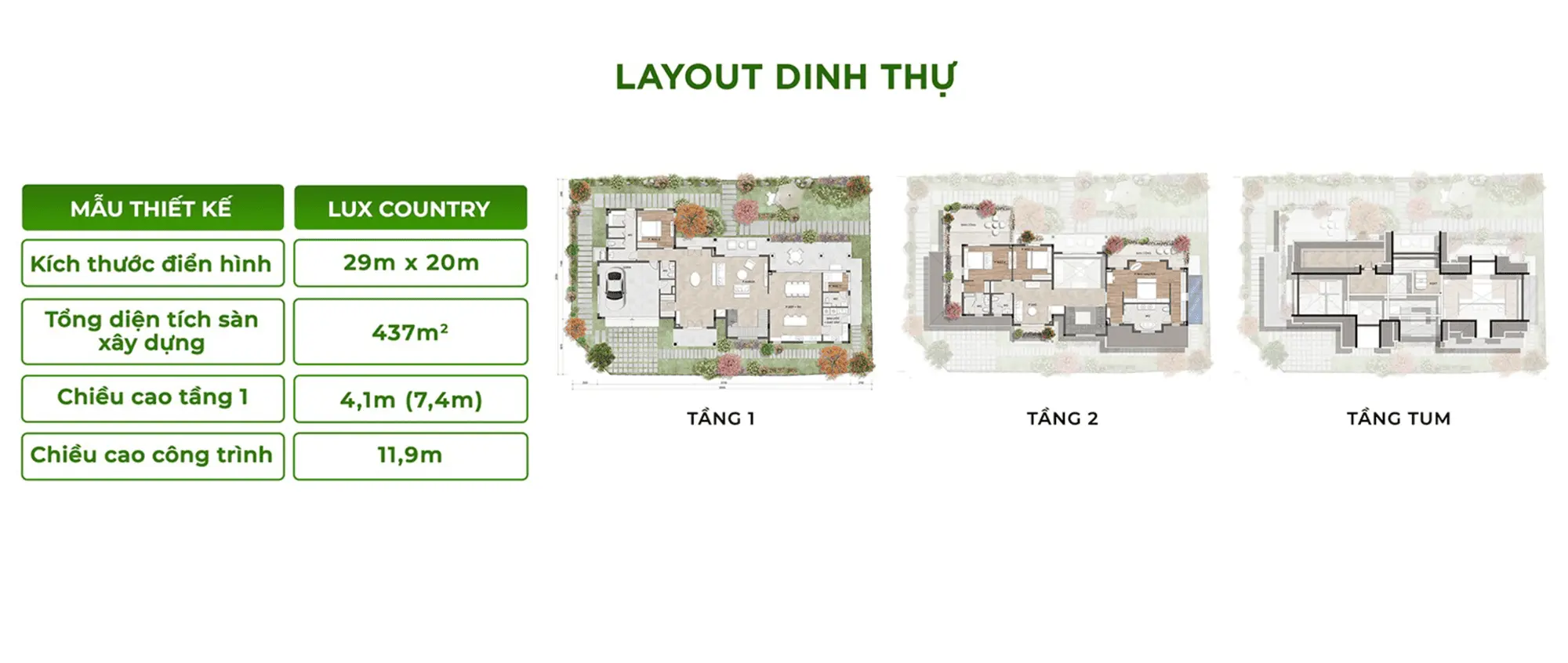 Layout thiết kế sản phẩm Dinh Thự tại Retreat Island thuộc khu đô thị Eco Retreat Layout thiết kế sản phẩm Dinh Thự tại Retreat Forest thuộc khu đô thị Eco Retreat