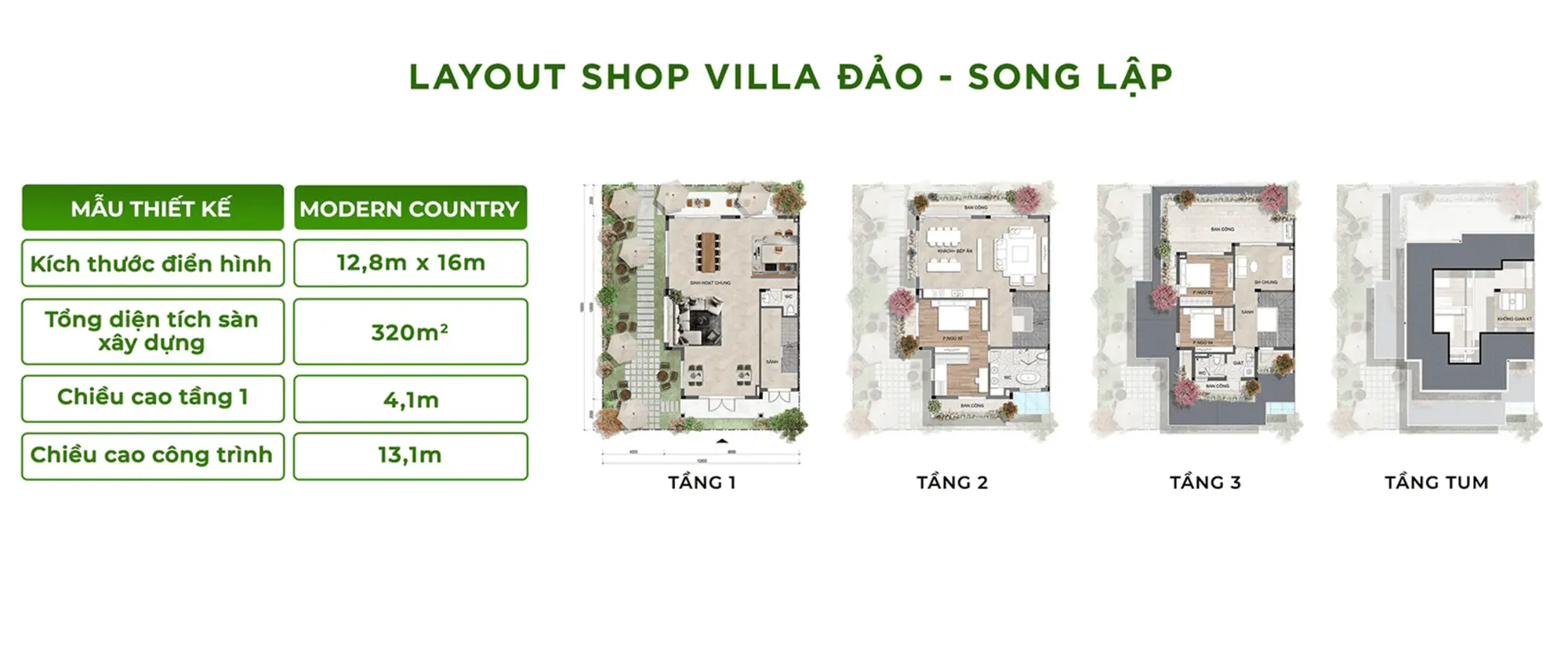 Layout thiết kế sản phẩm Shop Villa Đảo Song Lập 12,8mx16m, diện tích sàn 320m2 tại Retreat Island Layout thiết kế sản phẩm Shop Villa Rừng Song Lập 12,8mx16m, diện tích sàn 320m2 tại Retreat Forest