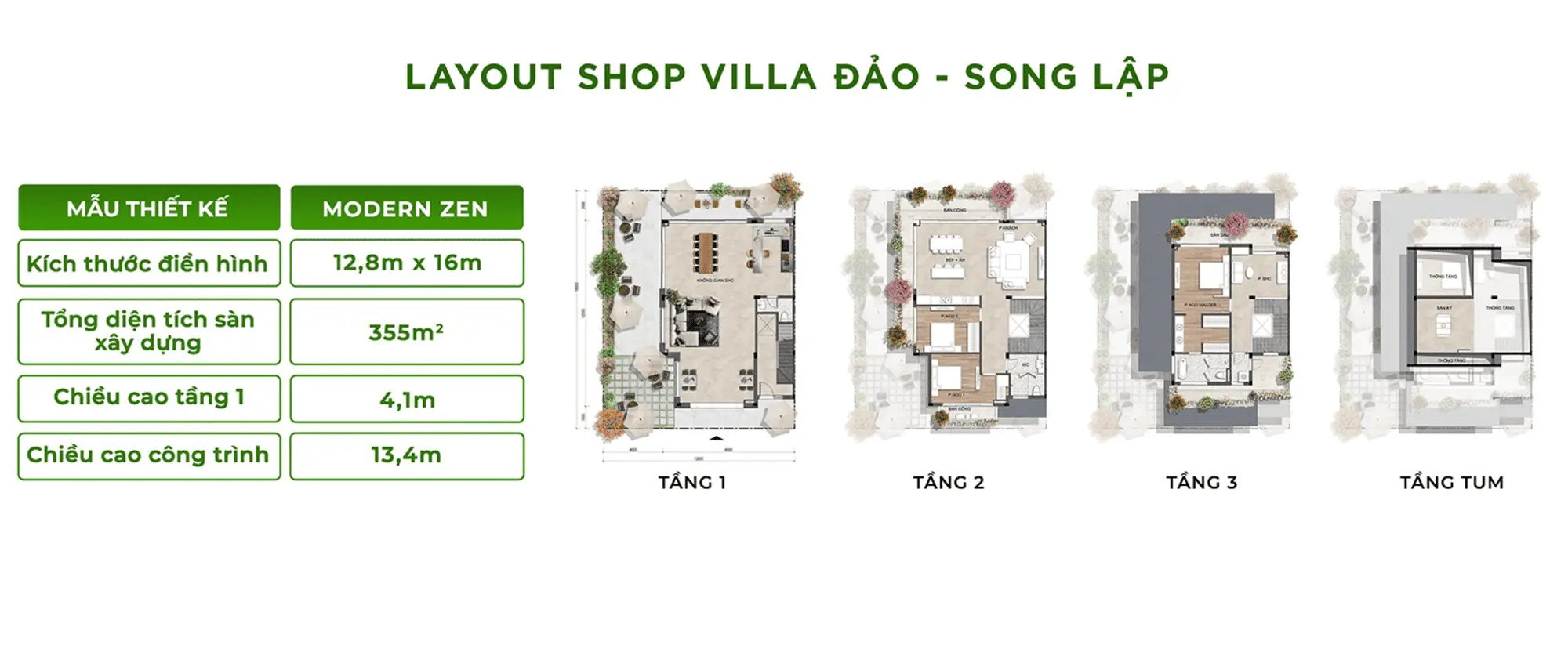 Layout thiết kế sản phẩm Shop Villa Đảo Song Lập 12,8mx16m, diện tích sàn 355m2 tại Retreat Island Layout thiết kế sản phẩm Shop Villa Rừng Song Lập 12,8mx16m, diện tích sàn 355m2 tại Retreat Forest